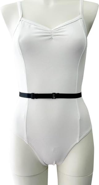White bodysuit with a black belt on a mannequin against a white background