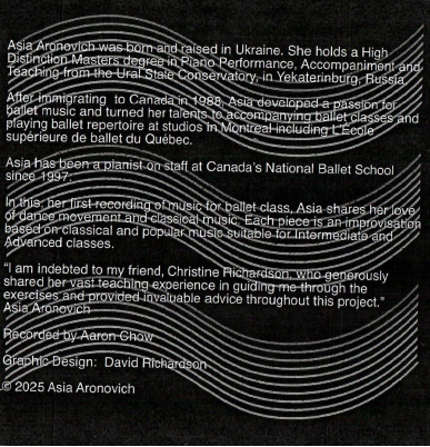 A square black-and-white printed artwork or poster featuring concentric wavy arcs and vertical blocks of text on a white background.