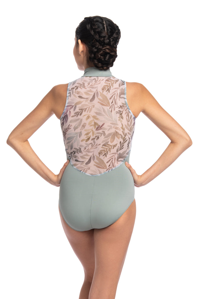 AinslieWear 1062SF Zip Front Leotard with Soft Fern Print