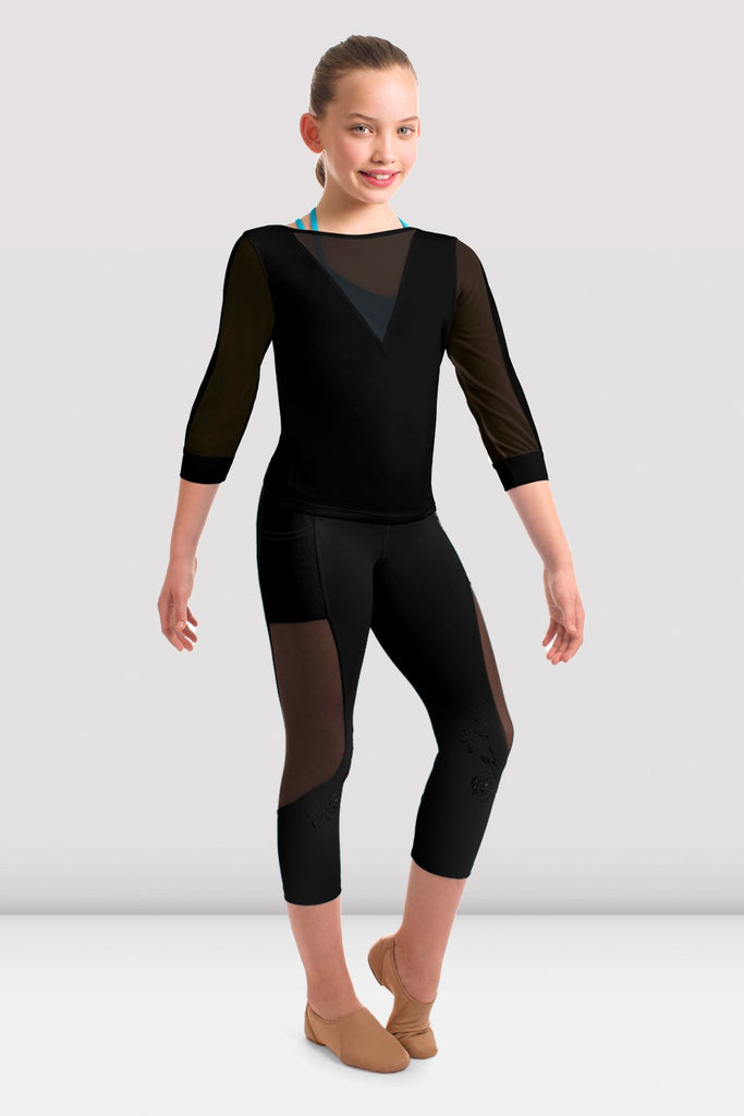 Bloch FT5072C Girls Jamei Mesh Panelled 3/4 Sleeve Top